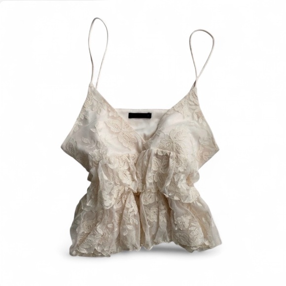 Zara Tops - zara boho cream ruffled lace cami top